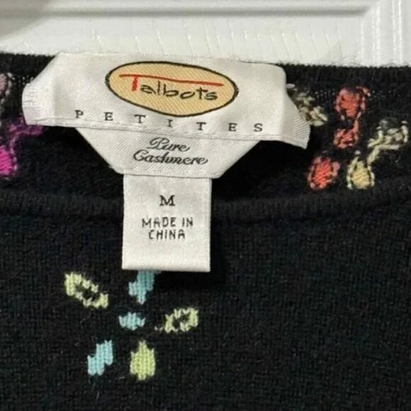 Talbots Cashmere Black Floral Pullover Sweater Lightweight Women Size M - Picture 4 of 5